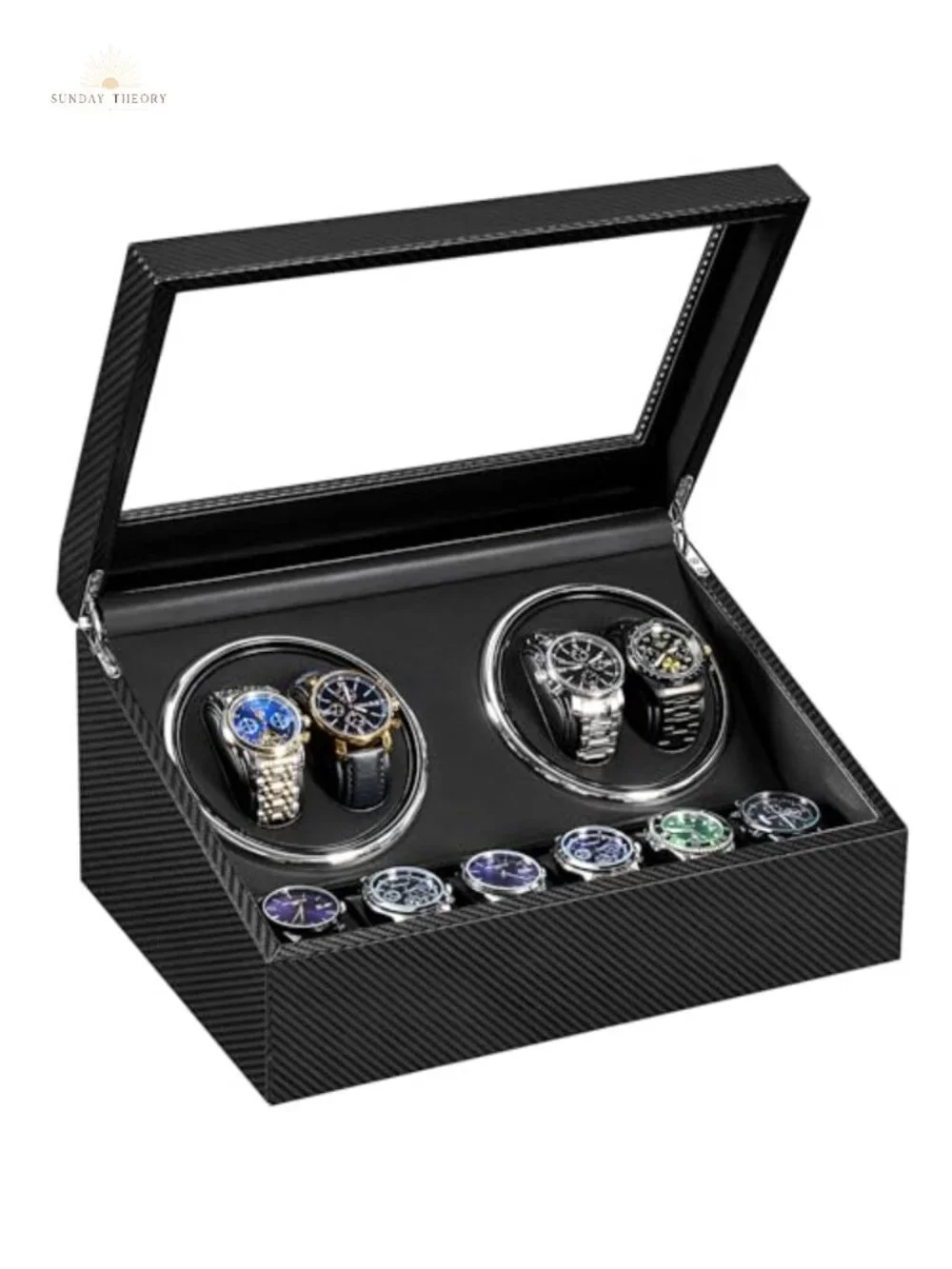 4+6 Watch Winder for Automatic Watches, Japanese Motor Ultra-Quiet, Carbon